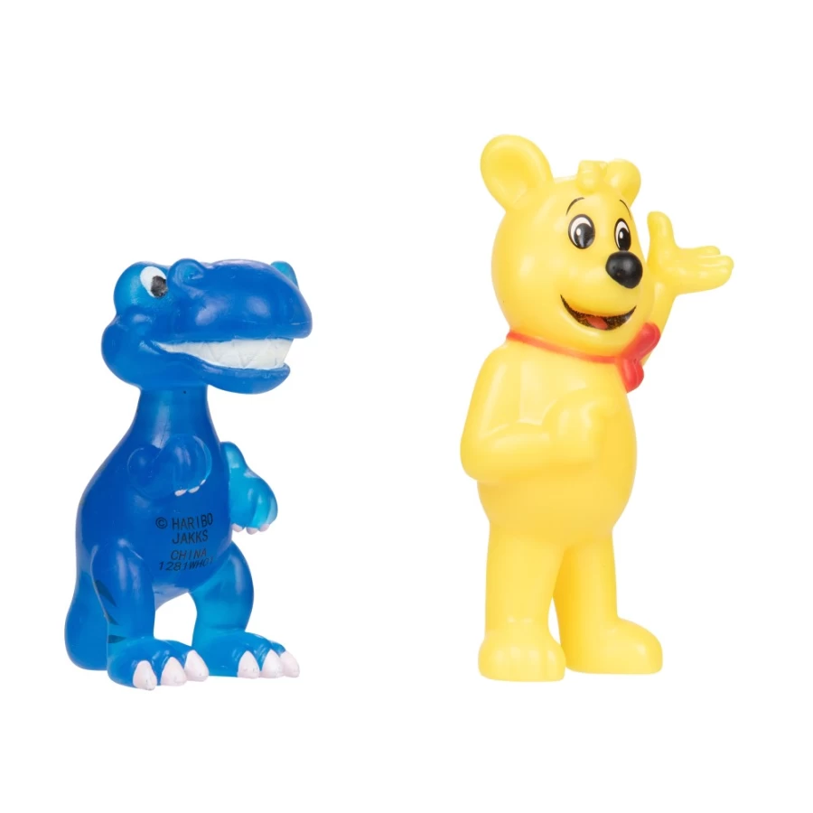 Haribo Goldbear Gummy Candy with Arm Raised & Blue Dinosaur Figure - 2 Pack Assortment