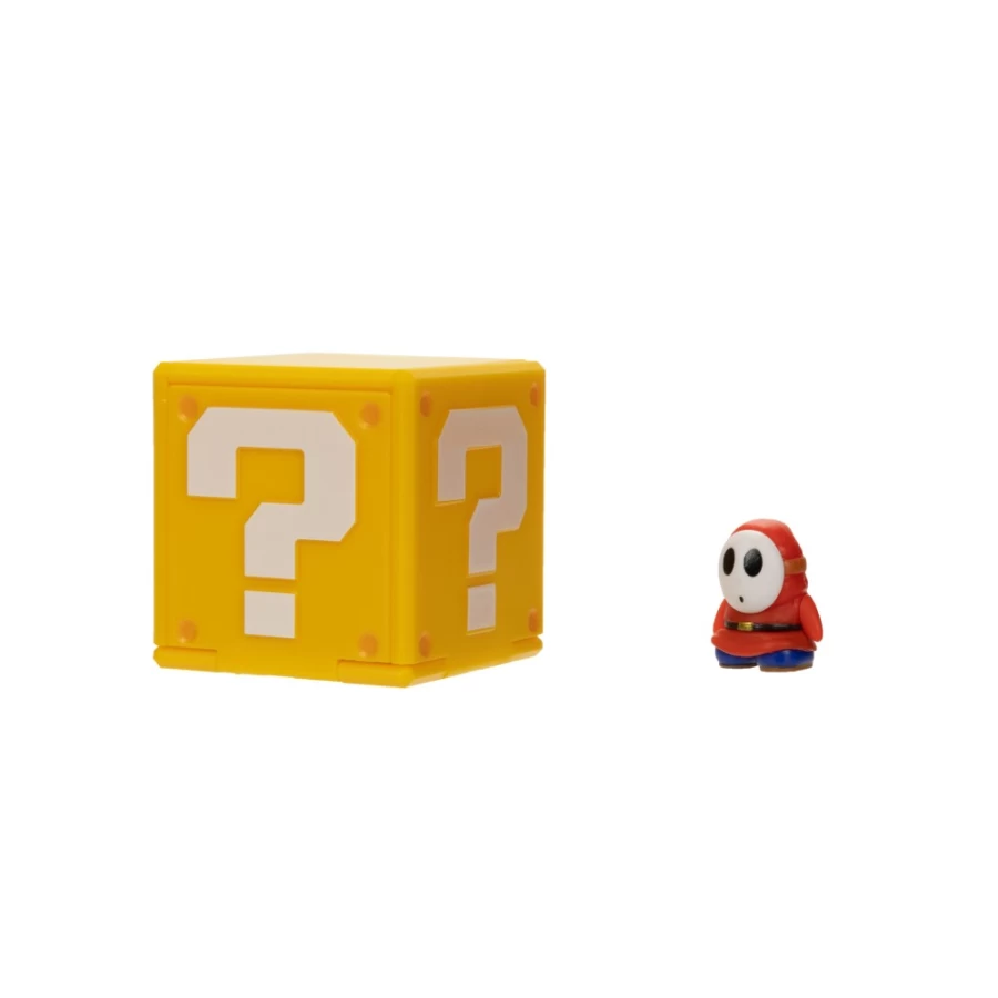 "Super Mario Bros 1.25 Inch Shy Guy Mini Figure with Question Block Collectible Toy"