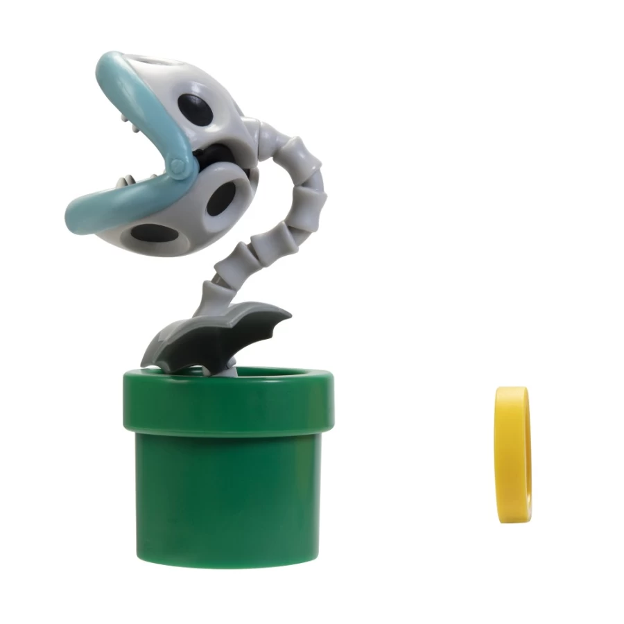 Super Mario 4-Inch Articulated Bone Piranha Plant Figure with Coin Accessory