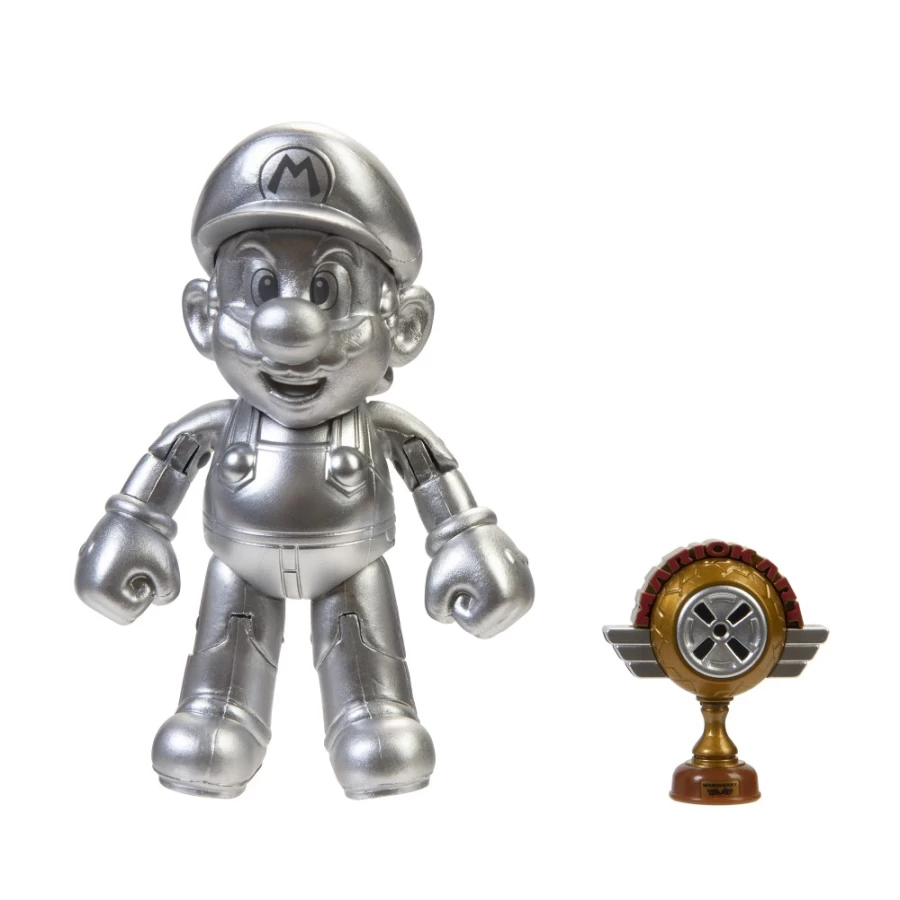 Super Mario Bros Metal Mario Articulated 4-Inch Action Figure with Trophy Collectible