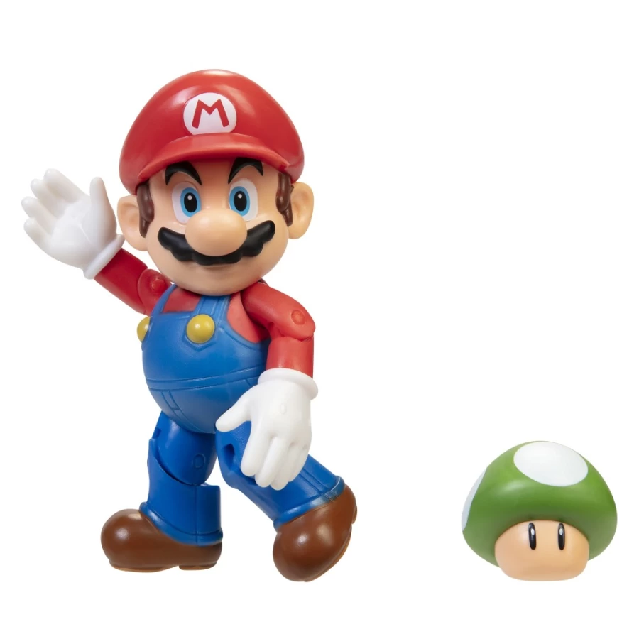 Super Mario Bros 1-Up Mushroom 4-Inch Poseable Action Figure - Super-Mario Collectible
