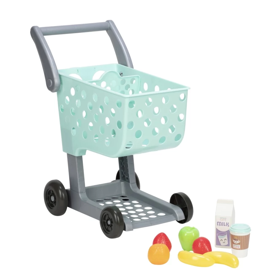 "Perfectly-Cute Mint Green Grocery Cart - 12-Piece Home Shop & Go Set for Easy Shopping"