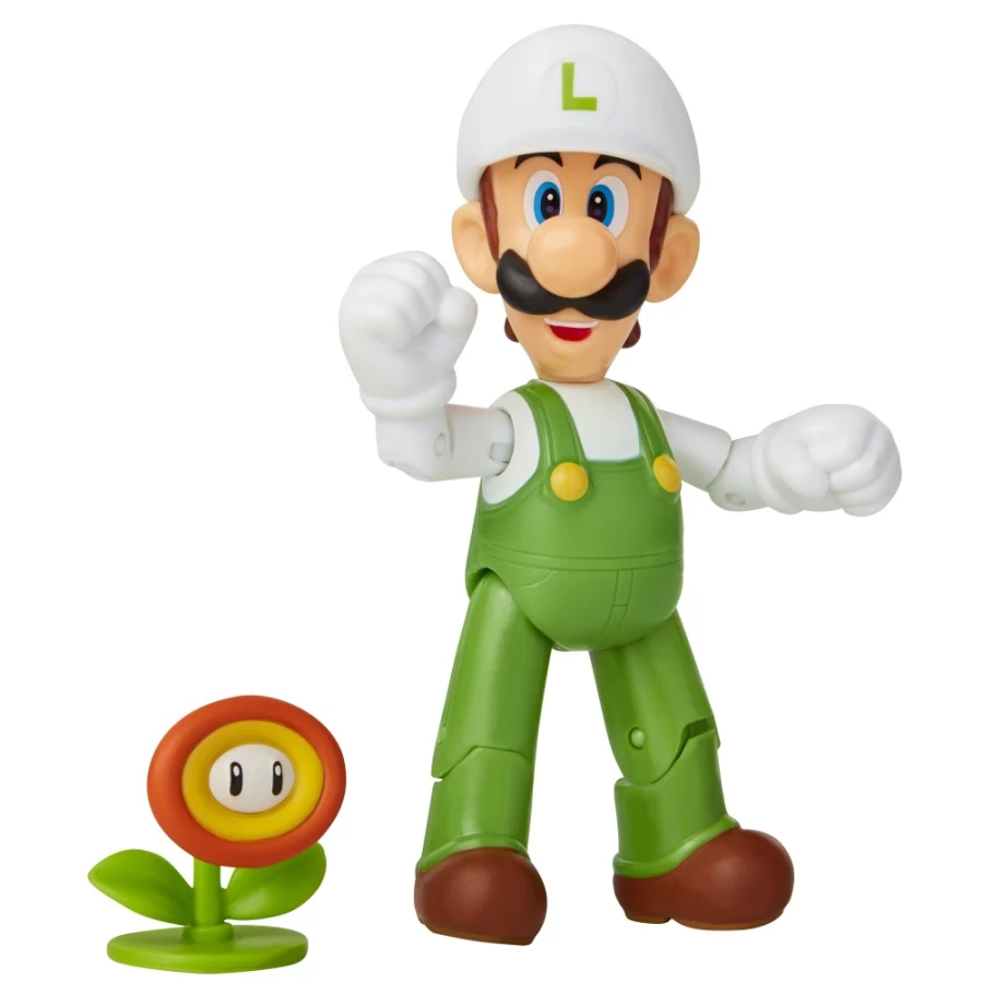 Super Mario Fire Luigi Articulated Action Figure with Fire Flower – 4-Inch Poseable Collectible
