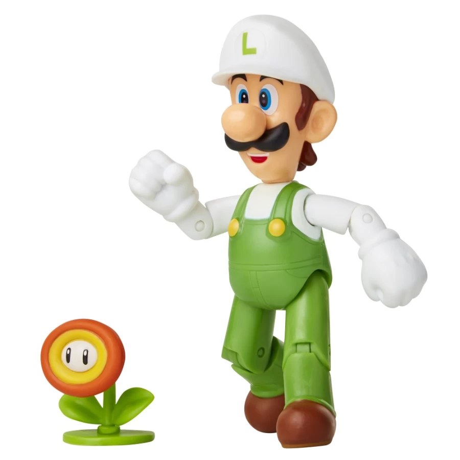 Super Mario Fire Luigi Articulated Action Figure with Fire Flower – 4-Inch Poseable Collectible