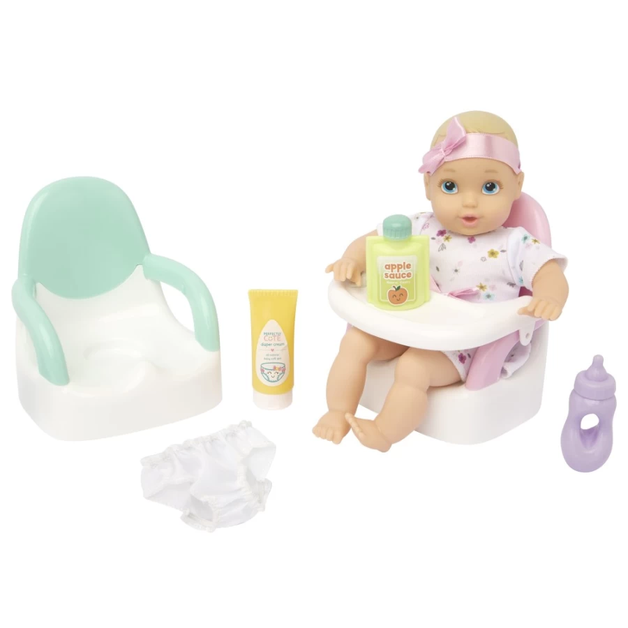 Perfectly Cute My Lil' Baby 8" Blonde Doll Feeding Playset with Blue Eyes - 9-Piece Interactive Play Set for Girls