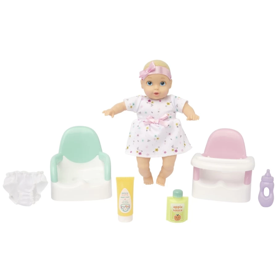 Perfectly Cute My Lil' Baby 8" Blonde Doll Feeding Playset with Blue Eyes - 9-Piece Interactive Play Set for Girls