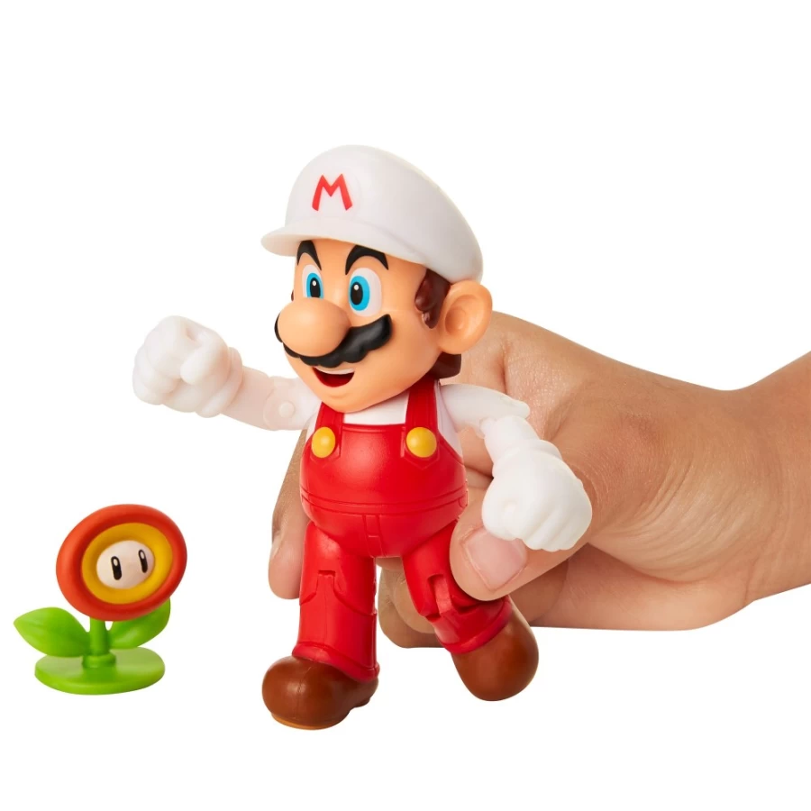 Super Mario Articulated Fire Mario with Fire Flower 4-Inch Action Figure - Super-Mario Brand