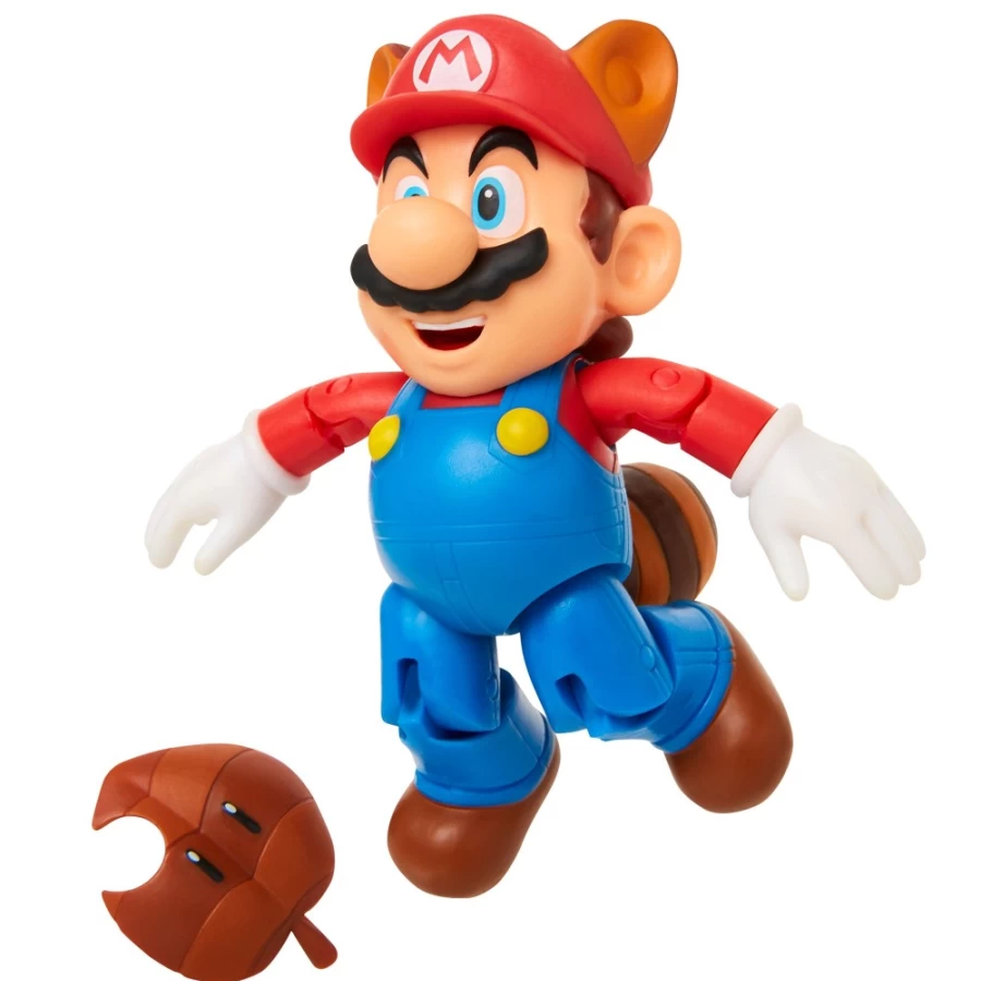 Super Mario Articulated Raccoon Mario Figure with Super Leaf - 4-Inch Poseable Collectible