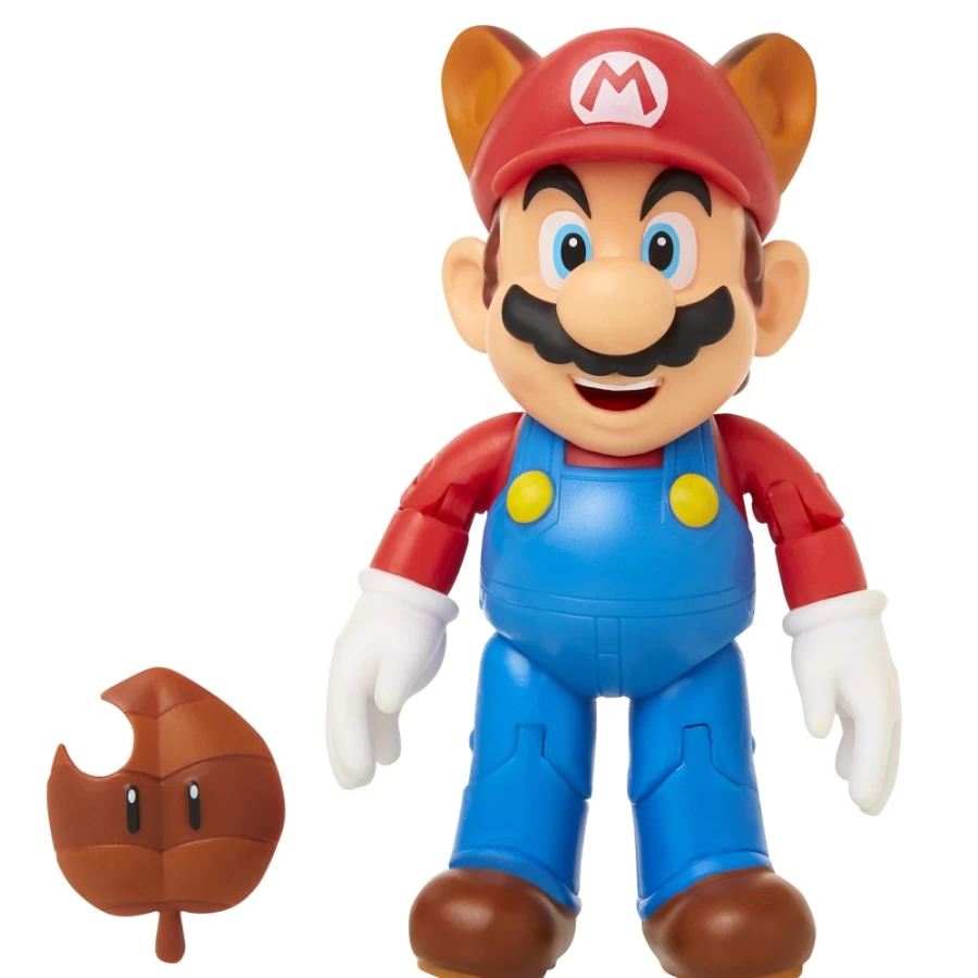 Super Mario Articulated Raccoon Mario Figure with Super Leaf - 4-Inch Poseable Collectible