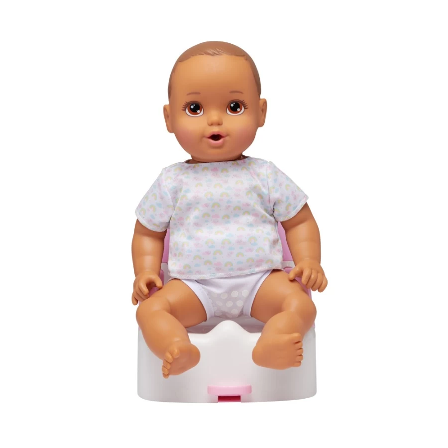 "Perfectly-Cute 14-Inch Brunette Baby Doll with Brown Eyes - 3-Piece Set, Flushing & Potty Sounds, 14 Feed & Wet Accessories"