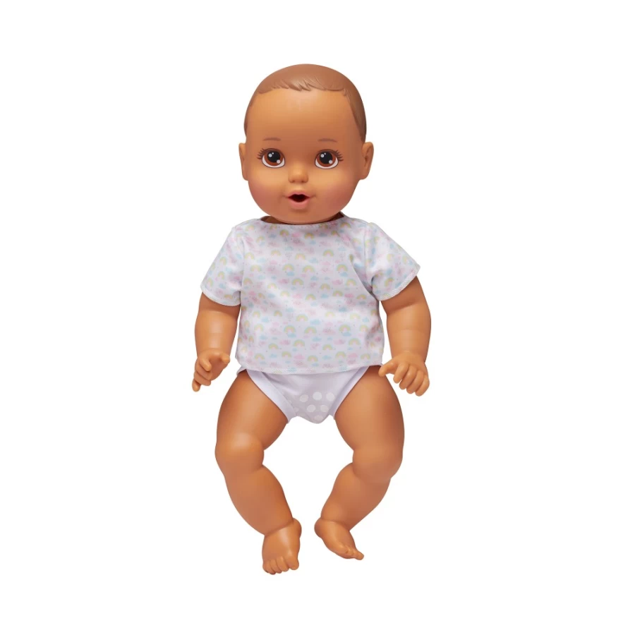"Perfectly-Cute 14-Inch Brunette Baby Doll with Brown Eyes - 3-Piece Set, Flushing & Potty Sounds, 14 Feed & Wet Accessories"