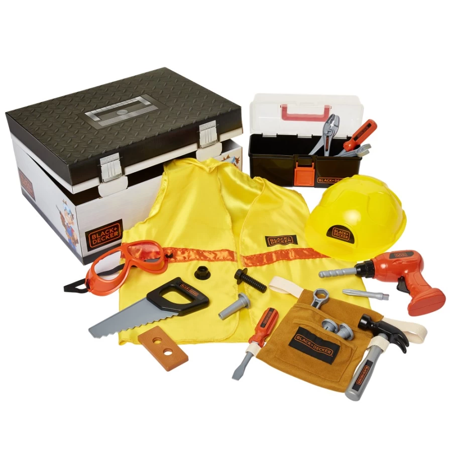 Black & Decker Construction Dress-Up Trunk – Kids Role Play Costume Set with Tools & Accessories