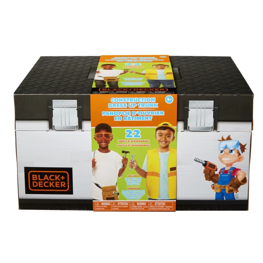 Black & Decker Construction Dress-Up Trunk – Kids Role Play Costume Set with Tools & Accessories