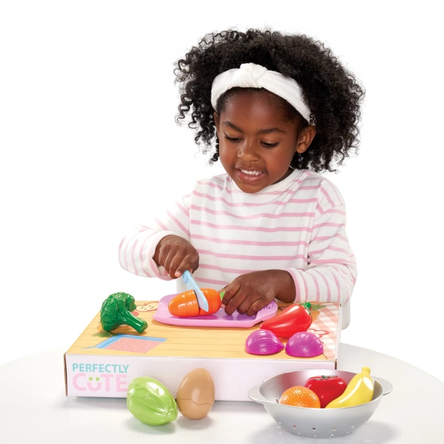 Perfectly-Cute 26-Piece Fruit & Veggie Food Playset - Home Slice 'N Peel Toy Kitchen Accessories for Kids