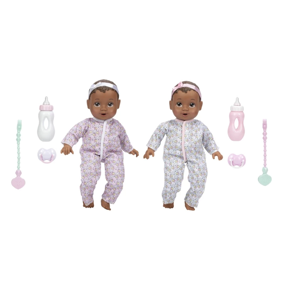 "Perfectly-Cute 14" Twin Girl Dolls Set - Dark Brunette Hair & Brown Eyes, My Sweet Baby Twins Collection"