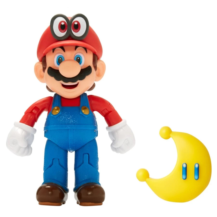 Super Mario Articulated 4-Inch Figure with Cappy & Yellow Power Moon – Collectible Action Toy