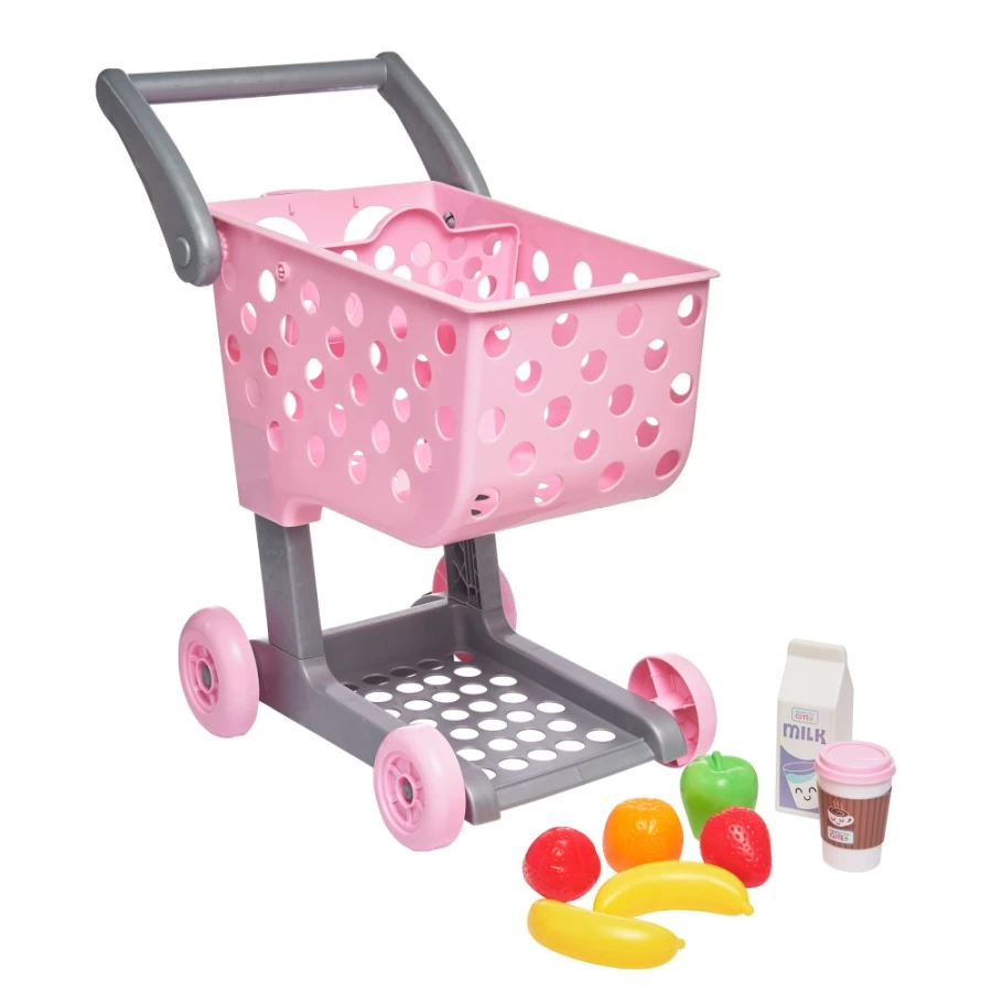 Perfectly-Cute Foldable Grocery Cart with 12-Piece Accessories for Home Shopping