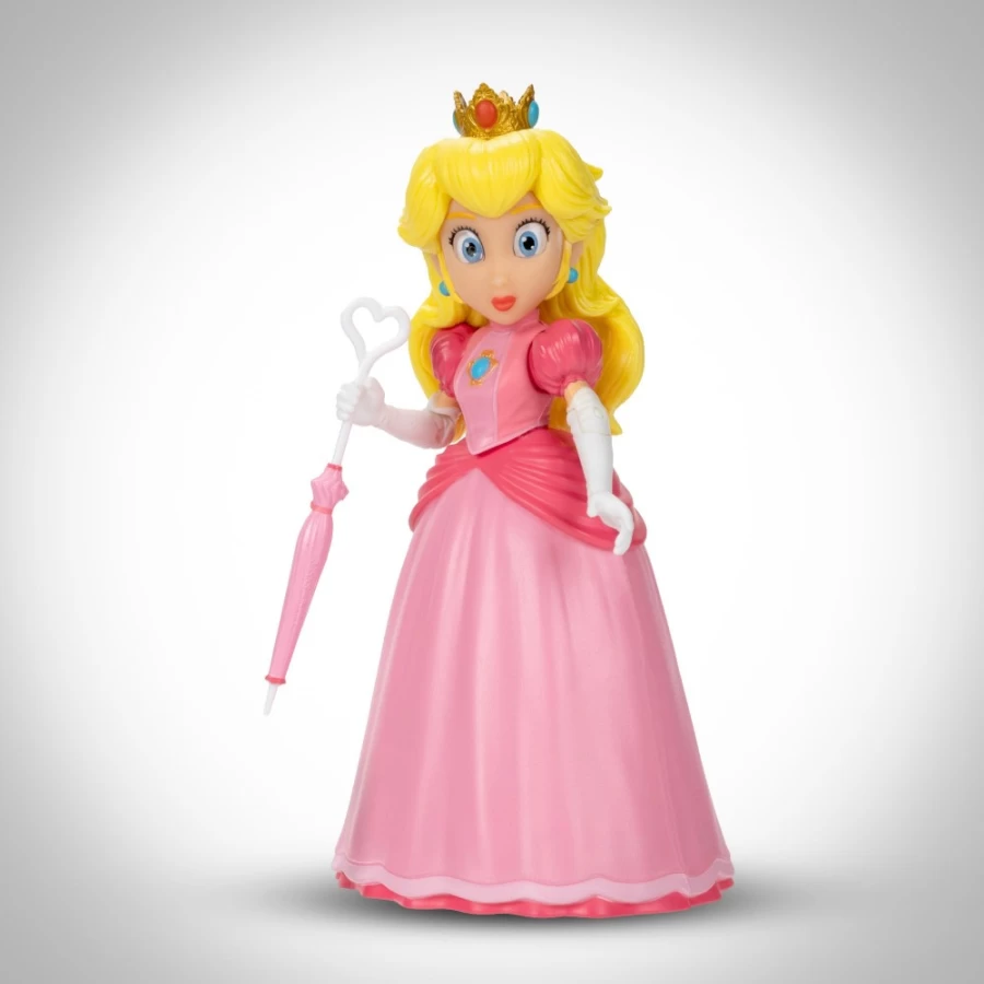 "Super Mario Bros Peach 5 Inch Figure with Umbrella Accessory - Collectible Character Toy"