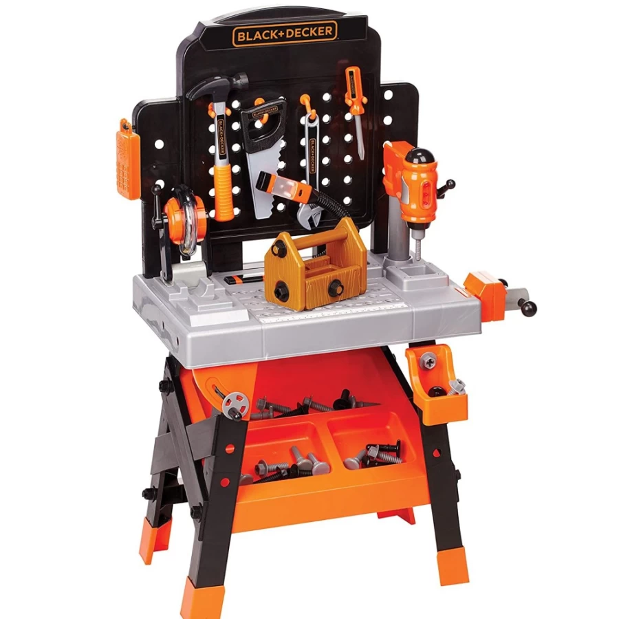 Black+Decker Junior Power Tool Workbench for Kids – DIY Pretend Play Construction Set with Toy Tools