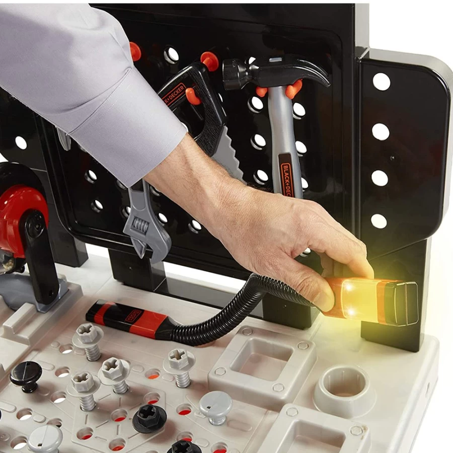 Black+Decker Junior Power Tool Workbench for Kids – DIY Pretend Play Construction Set with Toy Tools