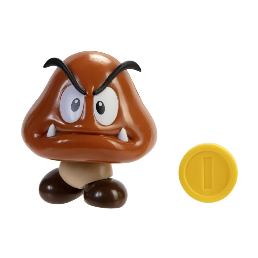 Super Mario Goomba with Coin 4-Inch Poseable Action Figure – Articulated Collectible Toy